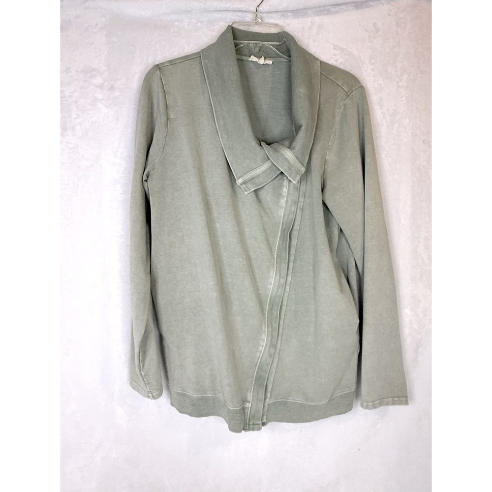 Easel Sage‎ Green Mineral Wash Draped Asymmetrical Zip Jacket Small